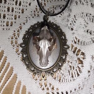 Wolf Skull Cameo In Bronze Tone Metal Frame 16-18 Adjustable Cord Necklace